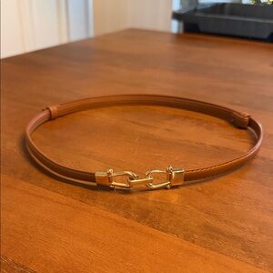 Elegant Brown Leather Belt with Gold Buckle